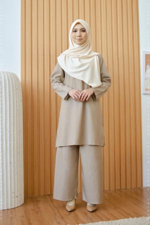 nude cotton linen suit (suit muslimah dengan material cotton linen)