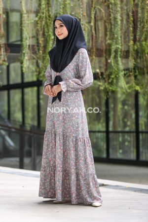 blue grey pink floral dress (jubah muslimah)